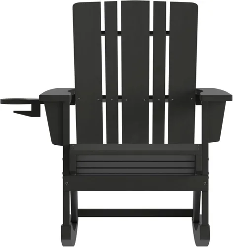 Vista 10 de Flash Furniture Halifax Adirondack - Silla mecedora Adirondack con soporte para tazas, silla mecedora Adirondack de poliresina resistente a la Negro