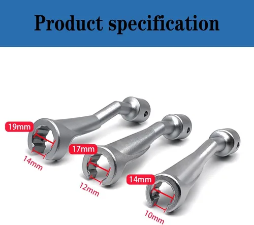 Vista 2 de Juego de 3 piezas de 14mm 17mm 19mm 1/2" Dr. Juego de tuercas de línea de combustible de inyección de carril común, 12 puntos de Juego de tuercas