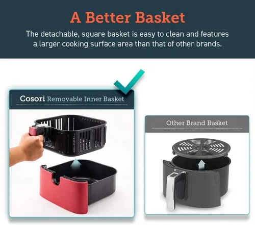 Vista 7 de COSORI - Freidora de aire 5.5 litros XL eléctrica sin aceite, horno de aire caliente con 11 funciones programables y recordatorio