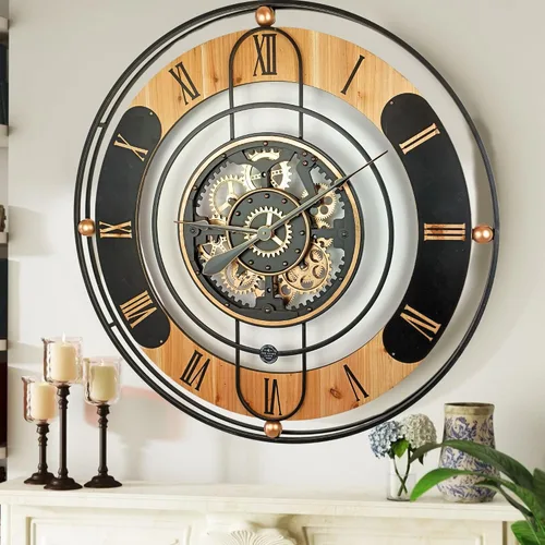 ImprovingLife The Gears Clock - Reloj de pared con engranaje móvil real de 36 pulgadas, línea Suiza (negro, 36 pulgadas (35.4 in)