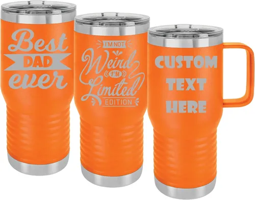 Vista 7 de Vasos personalizados con asa, tapa a prueba de salpicaduras, texto grabado o diseño en Estados Unidos, vaso personalizado de acero inoxidable de 20