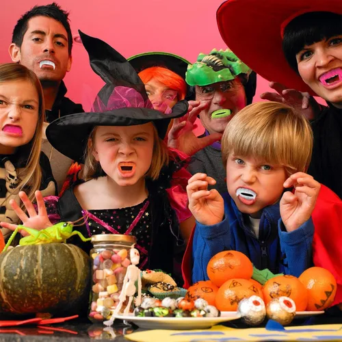 Vista 4 de Boao 15 piezas de dientes de vampiro de Halloween a granel, colmillos de vampiro de plástico, dientes falsos de color brillante, accesorios