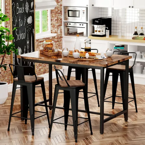 Vista 27 de Juego de 4 taburetes de bar giratorios de 26 pulgadas con respaldo, altura de mostrador, taburetes de bar industriales de metal para el hogar