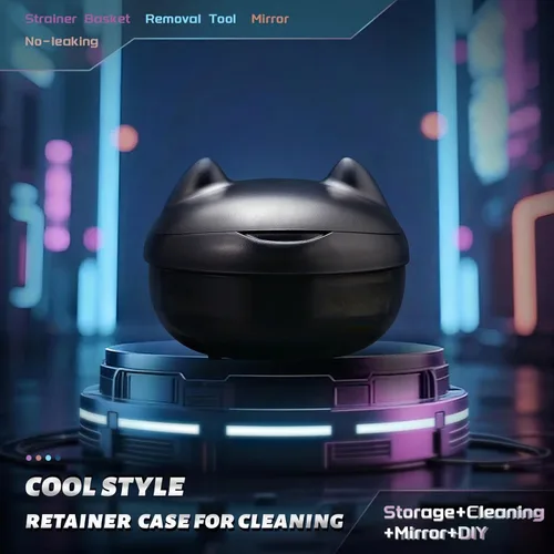 Vista 3 de Estuche de retención para limpieza, protector bucal sin fugas, bonito estuche de retención con herramienta de extracción de retenedor y cepillo Gato