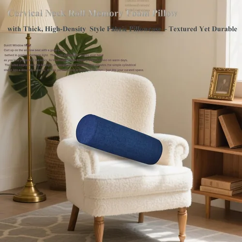 Vista 4 de Almohada cilíndrica de espuma viscoelástica, almohada cervical ergonómica para cuello, piernas, soporte de espalda, cojín decorativo para sofá