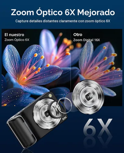 Vista 4 de Cámara digital 5K para fotografía con zoom óptico 6X, cámara WiFi de enfoque automático de 64 MP para YouTube con doble lente, cámaras digitales
