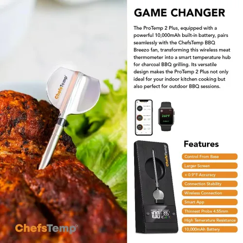 Vista 9 de ChefsTemp ProTemp 2 Plus - Termómetro inalámbrico para carne con controlador de temperatura, alcance ilimitado, Bluetooth y WiFi, ahumador