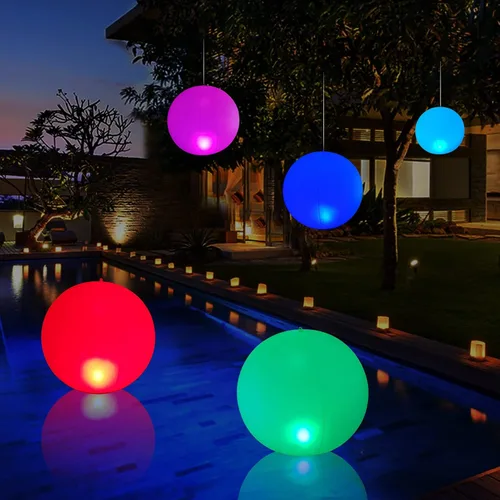Vista 7 de Rukars Luz de Piscina de Bola Flotante Solar 4 PCS, 14 Pulgadas Inflable Colgable IP68 Impermeable Recargable LED Globo Luminoso de Cambio