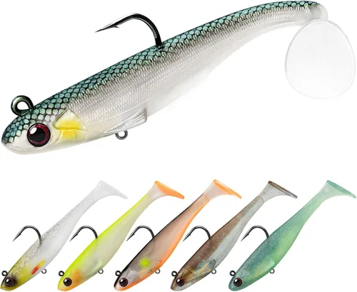 Vista 23 de TRUSCEND Shadtale Soft Fishing Lures with BKK Hooks – Easy Catch: Trembly Sinking and Vibrating Swim for More Bites, Paddle Tail Swimbait for Bass