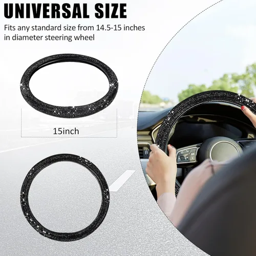 Vista 2 de Ziciner - Funda para volante de coche brillante, protector de rueda con diamantes de imitación y cristal para vehículo, accesorios decorativos