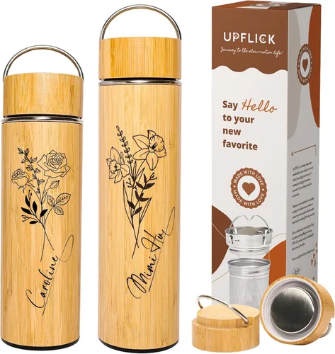 Vista 17 de Botella de agua de bambú aislada para hombres, regalo de cumpleaños, juego de té de viaje para mujeres con difusor para hojas de té sueltas, regalo