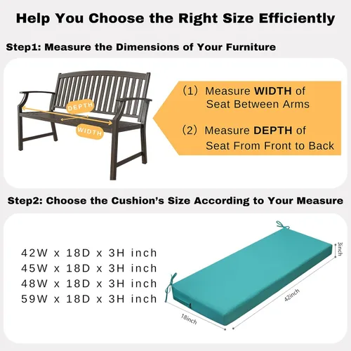 Vista 7 de idee-home Cojín de banco para exteriores impermeable, cojines de banco para muebles de exterior, almohadilla de asiento de repuesto para columpio