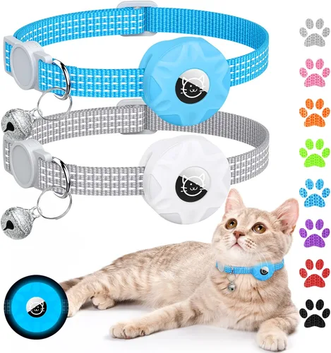 Vista 16 de Apple AirTag - Collar para gatos, rastreador GPS con función separable y campana, ligero para gatos y gatitos (negro)