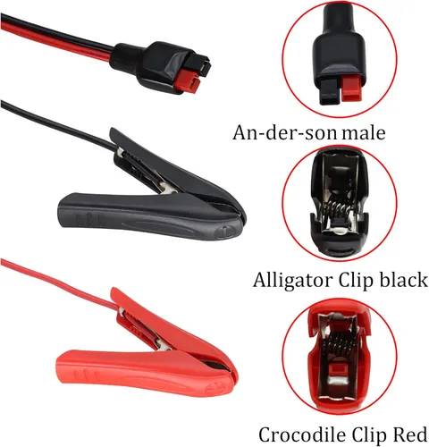 Vista 4 de Cable de clip de cocodrilo de 12 AWG 45A (an-der-Son) Cable de clip de cocodrilo a cable de labio C Alli-Gator Clip a 45A enchufe de batería Ca-ble
