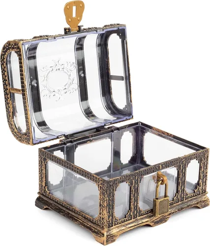Vista 3 de Cofre del tesoro antiguo transparente para niños, almacenamiento pirata de plástico y caja decorativa Baúl antiguo transparente 1