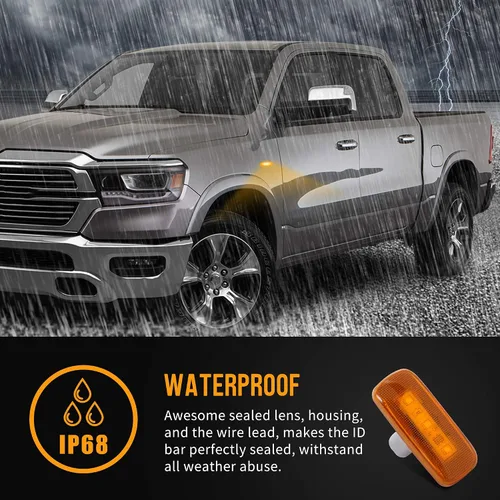 Vista 4 de HUSUKU 4 piezas de luces LED de marcador lateral para cama doble para Dodge Ram 2500 3500 2010-2017 (2x ámbar, 2x rojo) Lente colorida 3LED