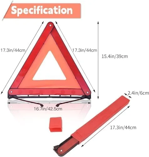 Vista 4 de DEDC Triángulo de advertencia, triángulo de seguridad plegable, kit de advertencia triple, reflector triangular de advertencia, señal de peligro