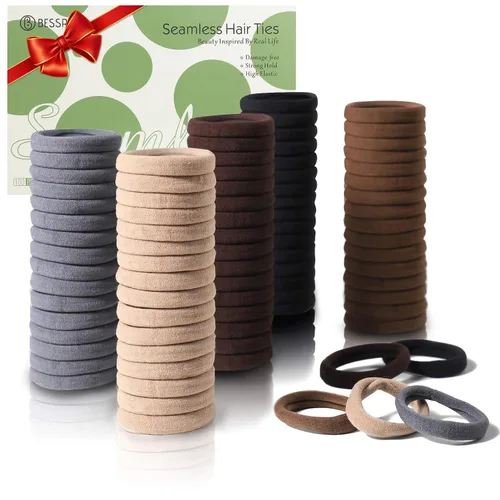 Vista 13 de Coleteros sin costuras para cabello grueso, elásticos, para niña o mujer, que no causan daños, 100 piezas, color negro