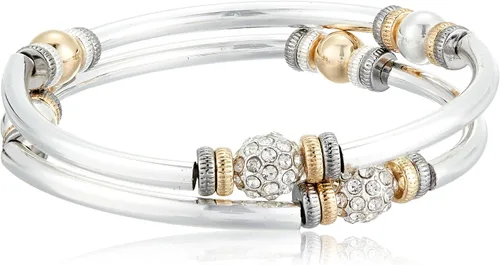 Nine West Women's Stretch Bangle Bracelet, Layered Stackable Fashion Jewelry for Everyday and Dress Wear Paquete de 2 - Tri Tone