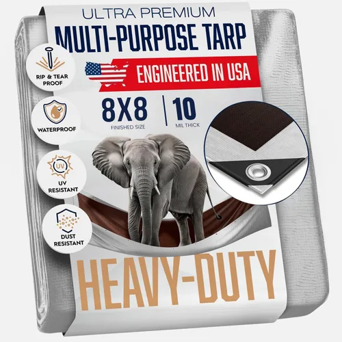 Vista 19 de Lona resistente de 10 x 20, 10 mil de grosor, impermeable, resistente a desgarros y decoloración, alta durabilidad, tratamiento UV, ojales cada 18