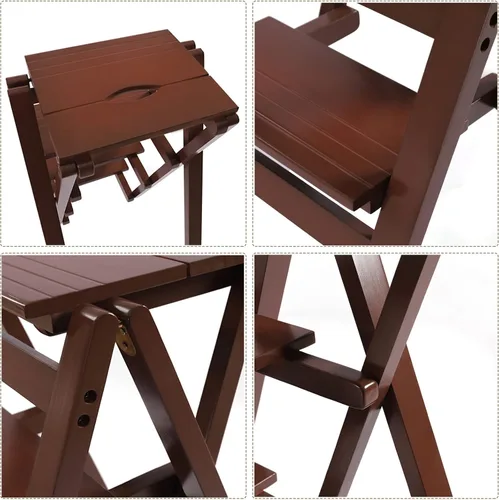 Vista 5 de Taburete plegable de madera portátil de 4 escalones, escalera de biblioteca, carga máxima de 220 libras, para el hogar, tienda, oficina, cocina