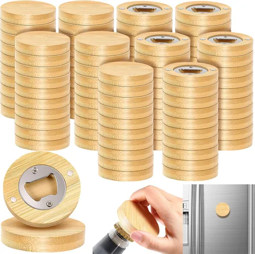 Vista 8 de Vesici 50 unidades de abrebotellas magnético de 2.5 pulgadas DIY con forma de corazón de bambú abrebotellas de madera para nevera, adhesivo