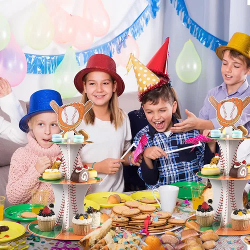 Vista 6 de Nuenen Soporte para cupcakes con temática de béisbol, decoración de fiesta temática de 3 niveles, soporte para cupcakes, baloncesto, béisbol