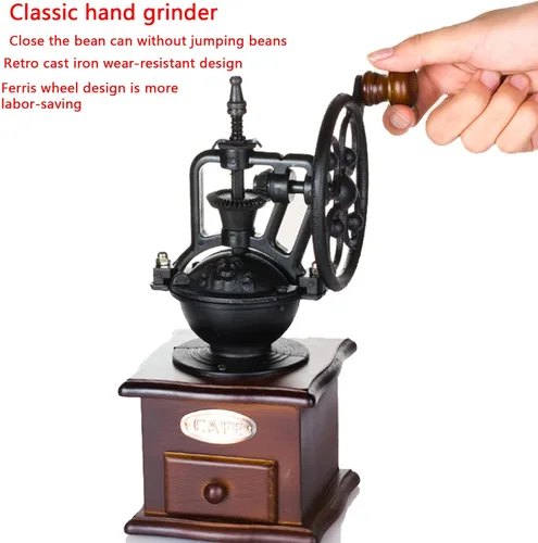 Vista 4 de Molinillo de café manual de la mano del estilo de la vendimia, molinillo de café manual con la manija, molino de rodillos