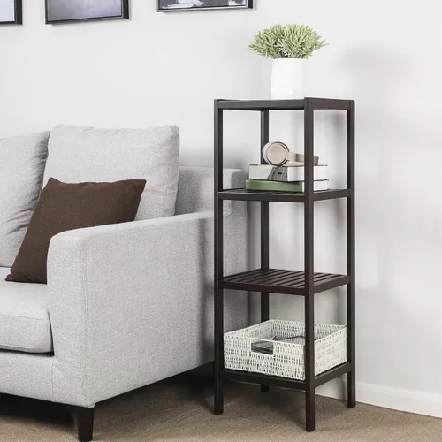 Vista 4 de SONGMICS Estantería de almacenamiento de bambú, estantería de 4 niveles, multifuncional, en la entrada, baño, sala de estar, balcón, cocina, 13 x 13