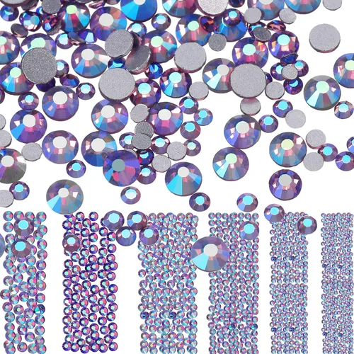 Bemo Cristales para uñas, cristales brillantes AB para arte de uñas, cuentas redondas con parte trasera plana, 6 tamaños, para uñas decoración,