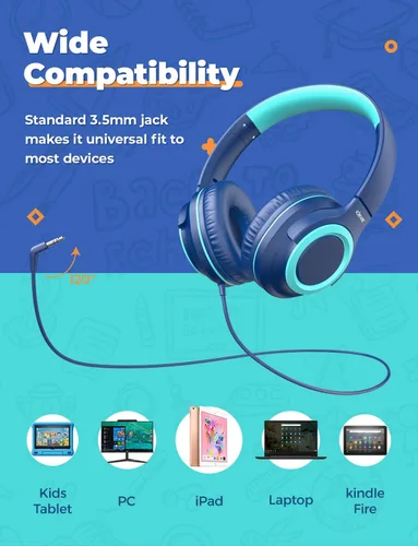 Vista 6 de iClever 2Pack - Audífonos para niños con divisor para compartir - 85 dBA de volumen seguro limitado - HS22, audífonos con cable para niños