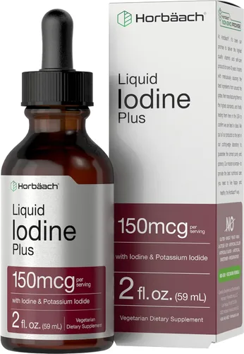 Horbaach - Gotas de solución de yodo líquido, 2 onzas líquidas, 150 mcg, suplemento de yodo y potasio, vegetariana, sin OMG, tintura líquida sin