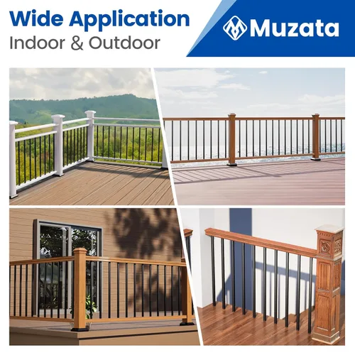 Vista 5 de Muzata 50 paquetes de balaustres de aluminio de 26" x 3/4" para cubierta, balaustres cuadrados para barandilla de cubierta, espigas huecas negras