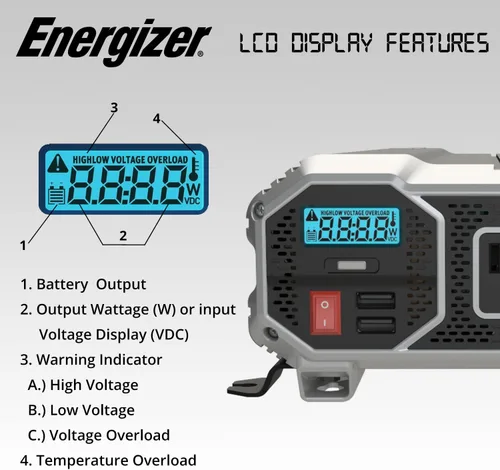Vista 3 de Energizer Inversor de onda sinusoidal pura de 3000 W, convertidor de 12 V CC a 120 V CA para RV, camión, inversor de energía solar fuera de la red