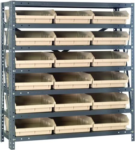 Vista 55 de Quantum QSBU-245BK Heavy Duty Shelving Unit with (7) Shelves and (24) QUS245 Black Bins for Garage Warehouse Storage Distribution 400 lb Load
