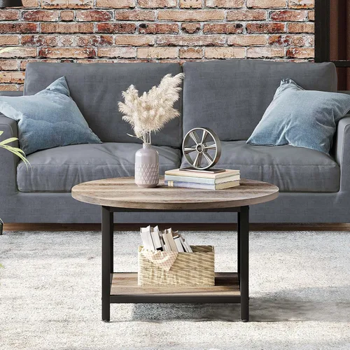 Vista 25 de YITAHOME Mesas de centro para sala de estar, mesa de centro redonda pequeña con almacenamiento, mesa de centro moderna de 2 niveles, mesa central