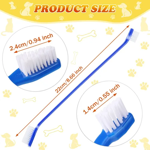 Vista 2 de Nuogo 200 cepillos de dientes para perros, cepillos dentales de doble cabeza, kit de cepillado de dientes para perros, mango largo, cepillo