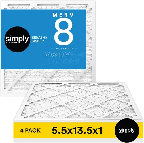 Simply Filtro de aire de 5.5 x 13.5 x 1, Merv 8, paquete de 4, para horno de aire acondicionado y HVAC (tamaño real: 5.5 x 13.5 x 0.75 pulgadas),