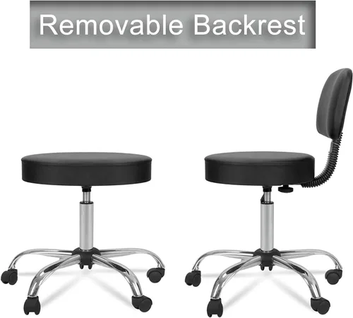 Vista 4 de ZENY Taburete redondo ajustable con ruedas, taburete de dibujo para salón, spa, tatuaje, hogar, oficina, masaje médico, trabajo