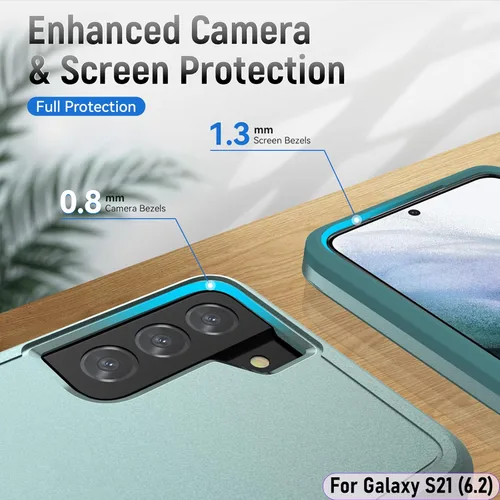Vista 9 de Funda híbrida de doble capa para Galaxy S21 de 6.2 pulgadas, resistente a los golpes, resistente a los golpes, con 1 soporte magnético para Negro