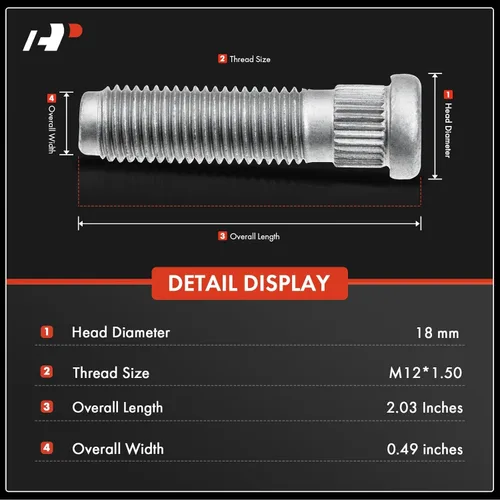 Vista 2 de A-Premium 4 piezas de pernos de rueda M12x1.50 y 33mm de largo con estrías Compatibles con Chevrolet Aveo Aveo5 Beat Spark Pontiac G3 Wave Wave5