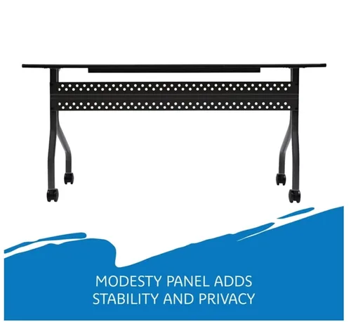 Vista 2 de Iceberg OfficeWorks Mesa de entrenamiento móvil con ruedas, gris y carbón, con dos ruedas de bloqueo, 18 pulgadas de profundidad x 60 pulgadas