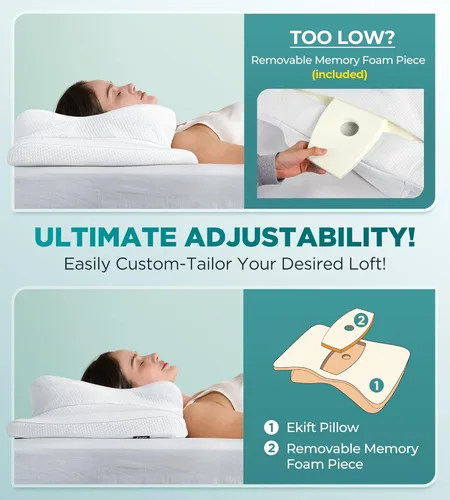 Vista 6 de Ease Now - Almohada cervical para el cuello para aliviar el dolor, almohada refrescante para dormir de lado, espalda y estómago, almohadas de espuma