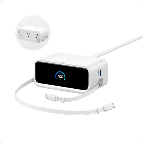 Vista 7 de Anker Estación de carga nano, tira de alimentación USB-C 7 en 1 para iPhone 16, cable retráctil Anker InstaCord de 2.3 pies, 3 USB-C, 1 USB-A, 3 AC