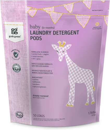 Vista 7 de Grab Green Cápsulas de detergente para ropa de bebé recién nacido, 60 cargas, manzanilla, base mineral, no tóxico, removedor de manchas