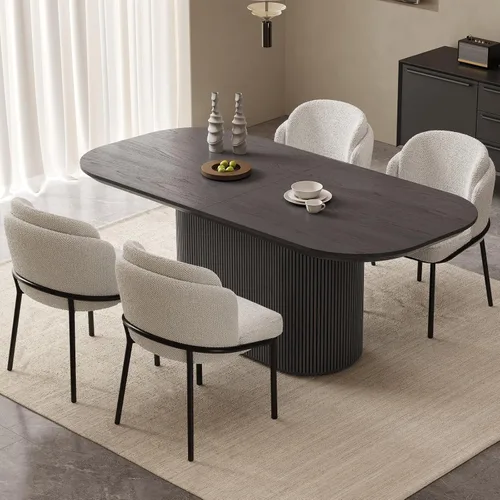 Vista 25 de Mesa de comedor ovalada de 86 pulgadas con 8 sillas, juego de mesa de cocina moderno, mesa de comedor rectangular de lujo, mesa de comedor