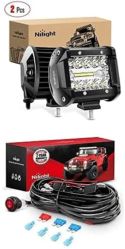 Nilight Led Pods - 2 barras de luz LED de 4 pulgadas y 60 W, combo de luces LED todoterreno con kit de arnés de cableado de 12 V 16 AWG, 2 cables