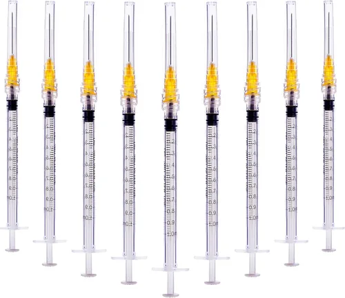 Paquete de 20 de jeringas de 1 ml con aguja de 25 Ga de 1 pulgada, herramienta Luer Lock, envueltas individualmente (Paquete de 20)