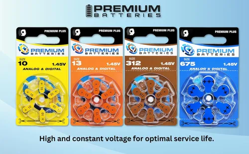 Vista 3 de Premium Batteries Tamaño 10 Batería de audífono de 1.45V Lengüeta amarilla (6 Baterías)