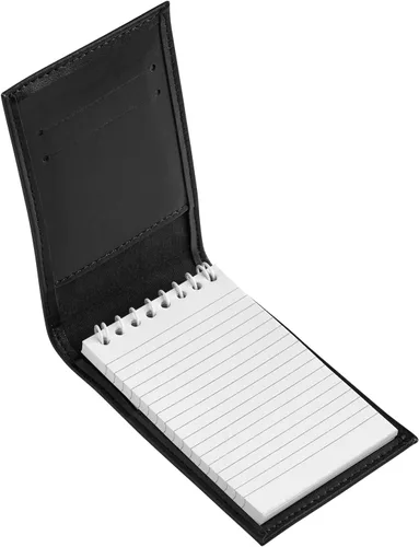 Vista 4 de D&K Portanotas de Cuero Negro con Tejido de Canasta para Blocs de Notas de 3x5, Cuaderno de Bolsillo Rellenable con Billetera para Aplicación